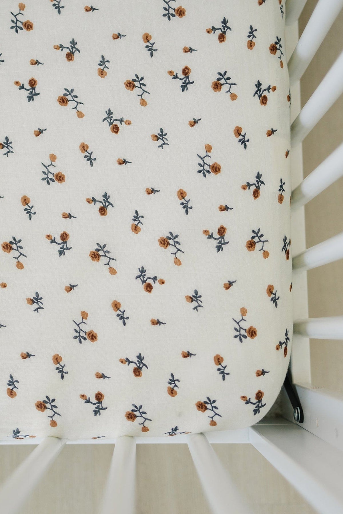 Mebie Baby  Cream Floral Muslin Crib Sheet | 100% Cotton | Baby Essentials