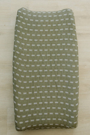 Olive Strokes Muslin Changing Pad Cover  | 100% Cotton | Baby Essentials