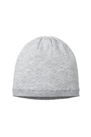 Light gray jacquard knit beanie made from 100% organic cotton. The soft fabric features a textured pattern, ideal for keeping babies warm.