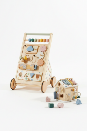Tiny Land® Wooden Baby Walker & Activity Cube Playset, Montessori Development Toy Set, Toddlers