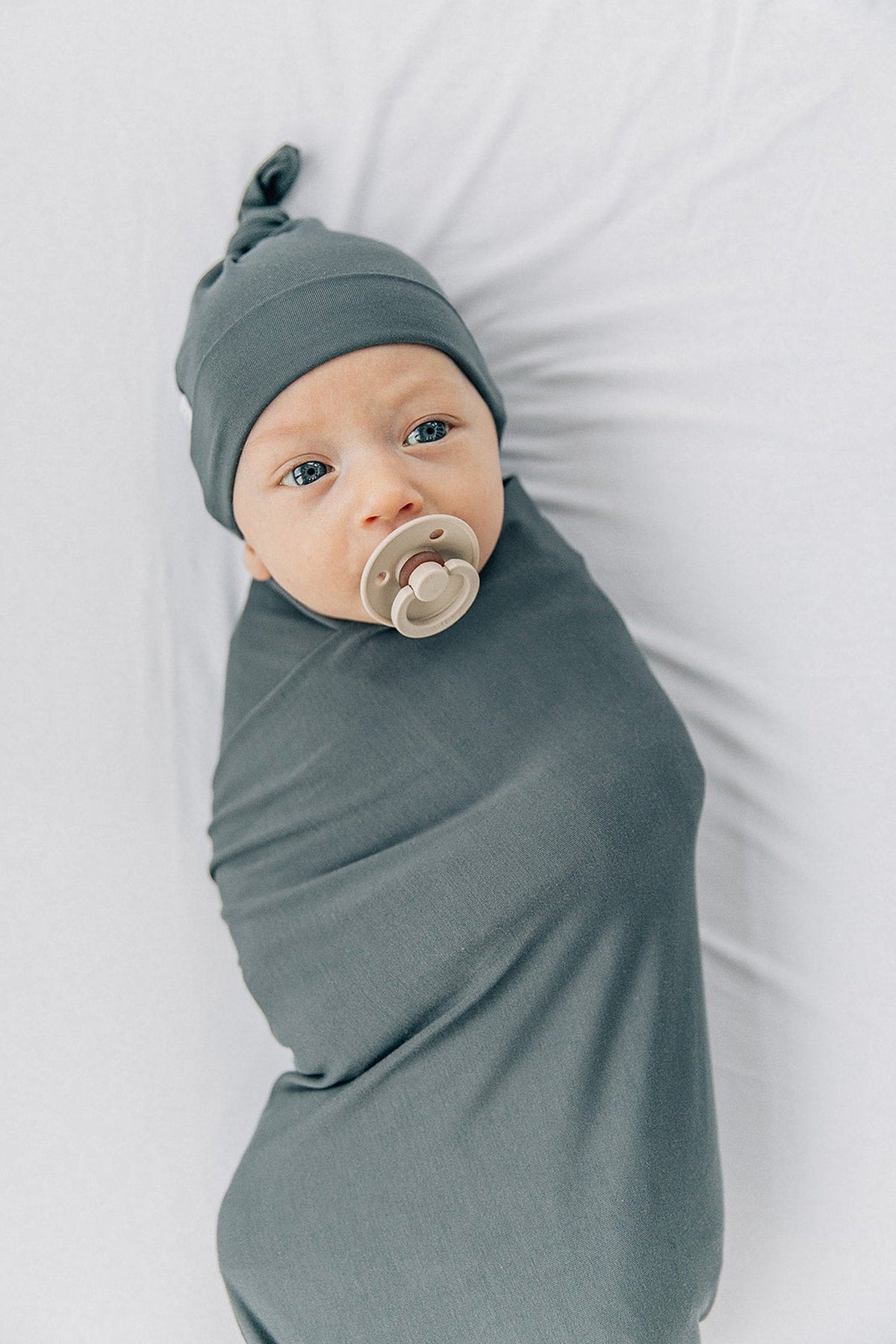 Dusty Blue Swaddle Blanket + Hat OR Head Wrap Set | Bamboo  | Baby Essentials