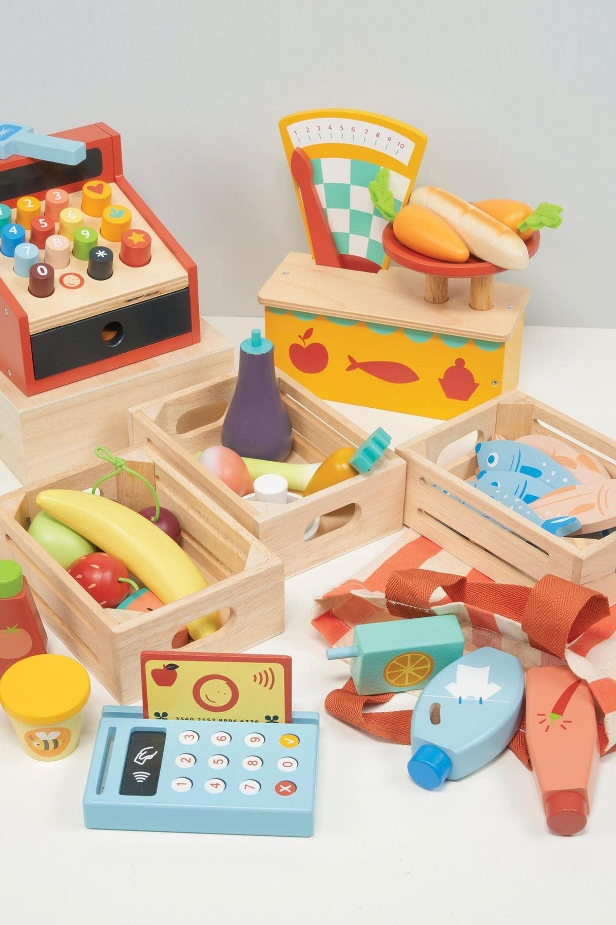 Market Day Necessities | Weighing Scales | Cash Register | Card Reader | Groceries | Mentari Wooden Toys