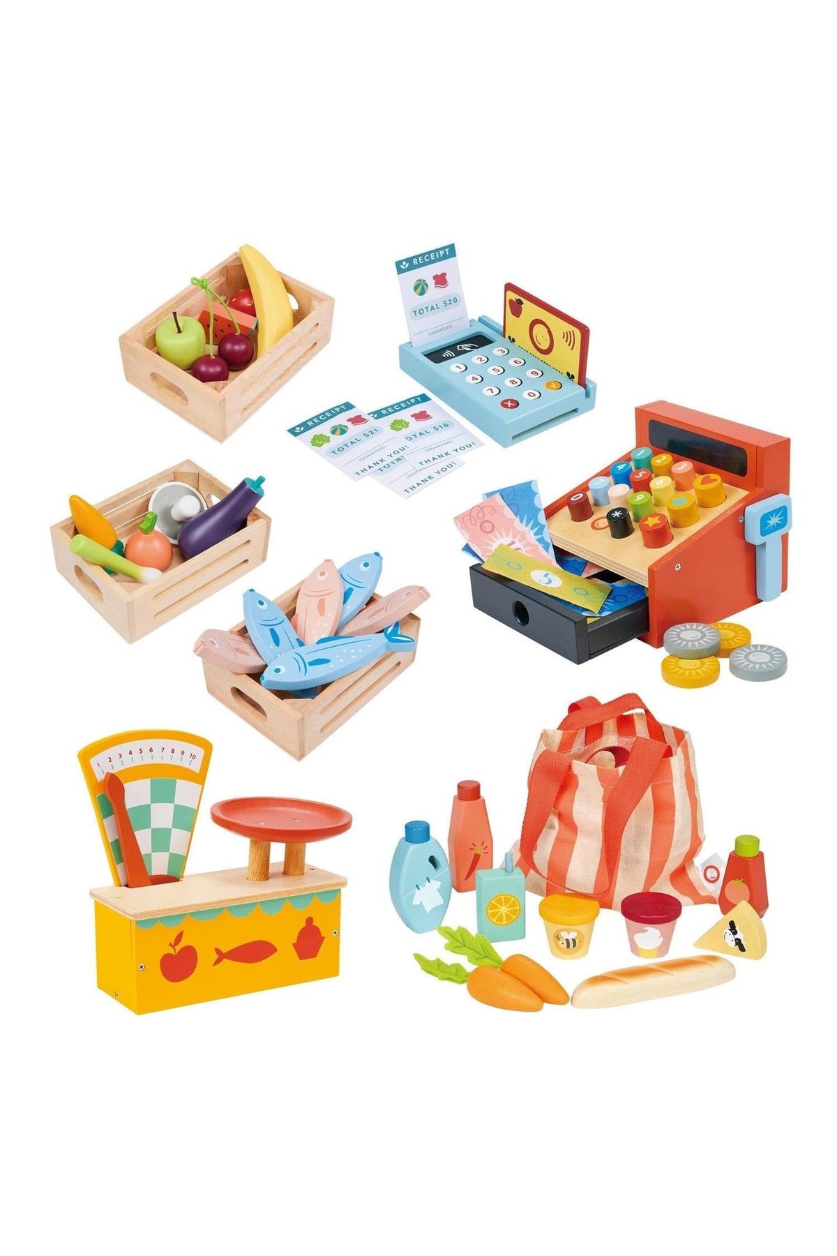 Market Day Necessities | Weighing Scales | Cash Register | Card Reader | Groceries | Mentari Wooden Toys