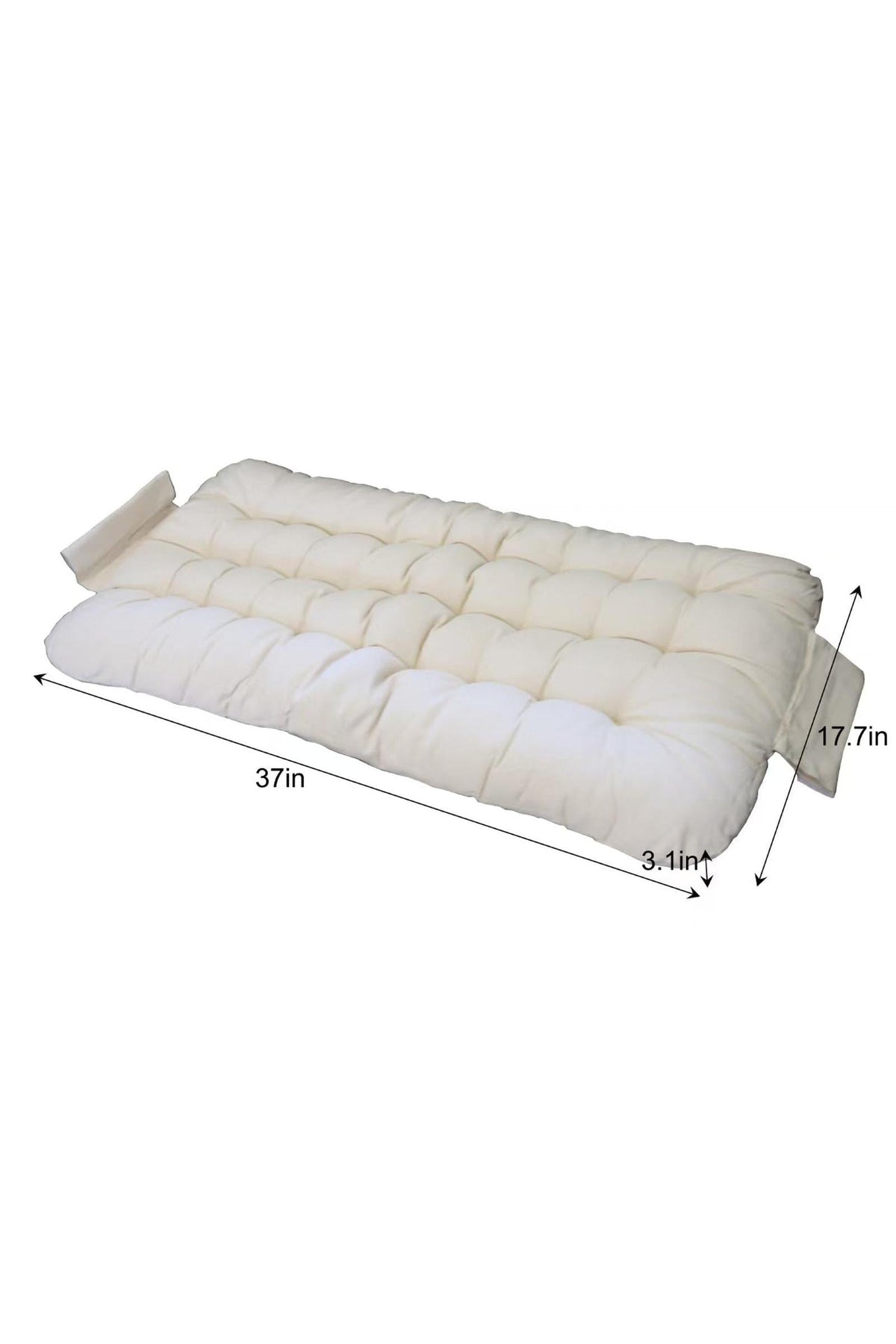 A thick, cream-colored cushion with tufted detailing measures 37 inches long and 17.7 inches wide, designed for comfort and support in playsets. Ideal for enhancing indoor play environments.