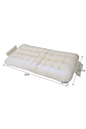 A thick, cream-colored cushion with tufted detailing measures 37 inches long and 17.7 inches wide, designed for comfort and support in playsets. Ideal for enhancing indoor play environments.