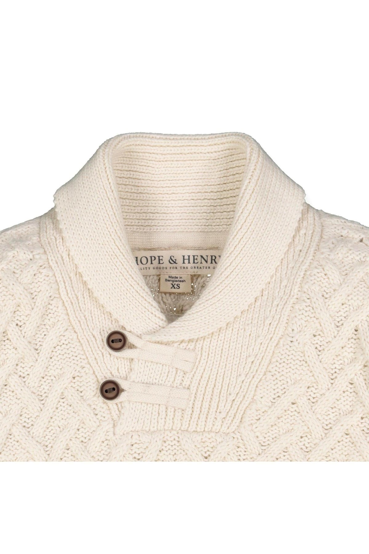 Hope & Henry Shawl Collar Organic Cotton Cable Sweater