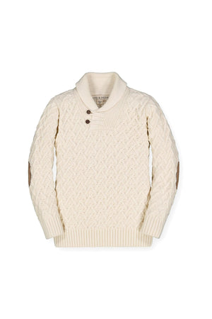 Hope & Henry Shawl Collar Organic Cotton Cable Sweater