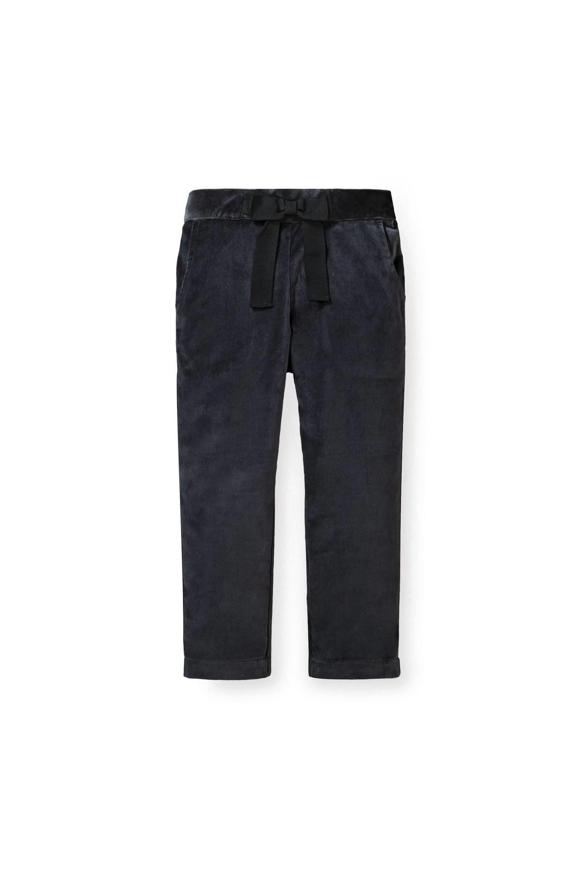 Straight Dressy Pant with Bow Black Velveteen