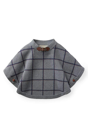 Hope & Henry Organic Cotton Sweater Cape, Gray Plaid, Toddler & Kids Gray Windowpane