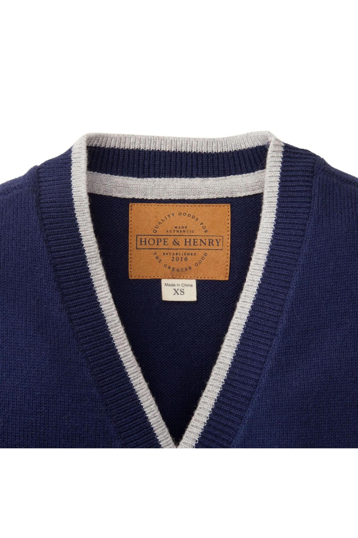 Hope & Henry Tipped Organic Cotton Cardigan with Elbow Patches