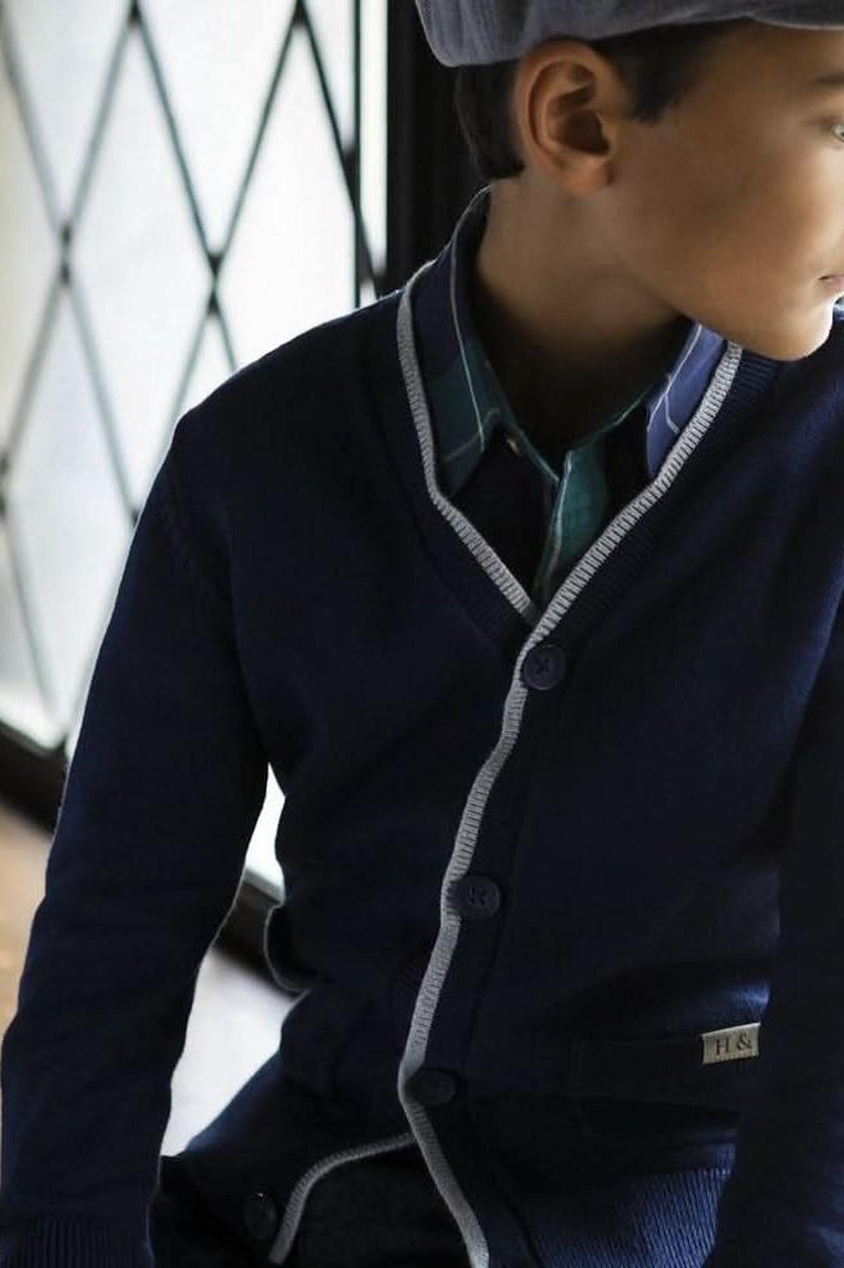 Hope & Henry Tipped Organic Cotton Cardigan with Elbow Patches